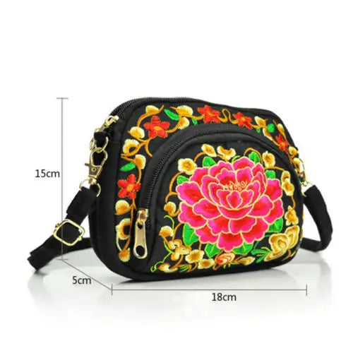 Vintage Embroidered Canvas Shoulder Bag Ethnic Design Small Purse