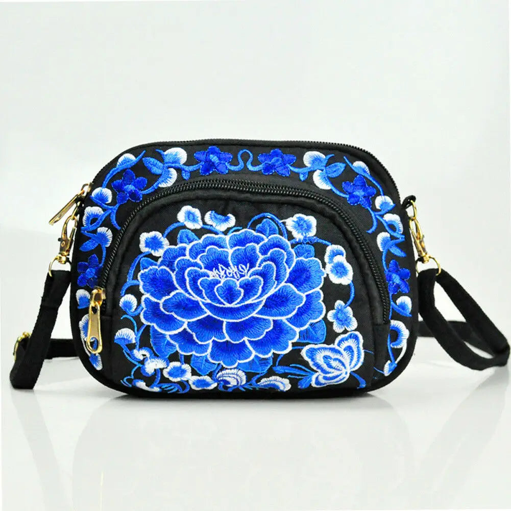 Vintage Embroidered Canvas Shoulder Bag Ethnic Design Small Purse