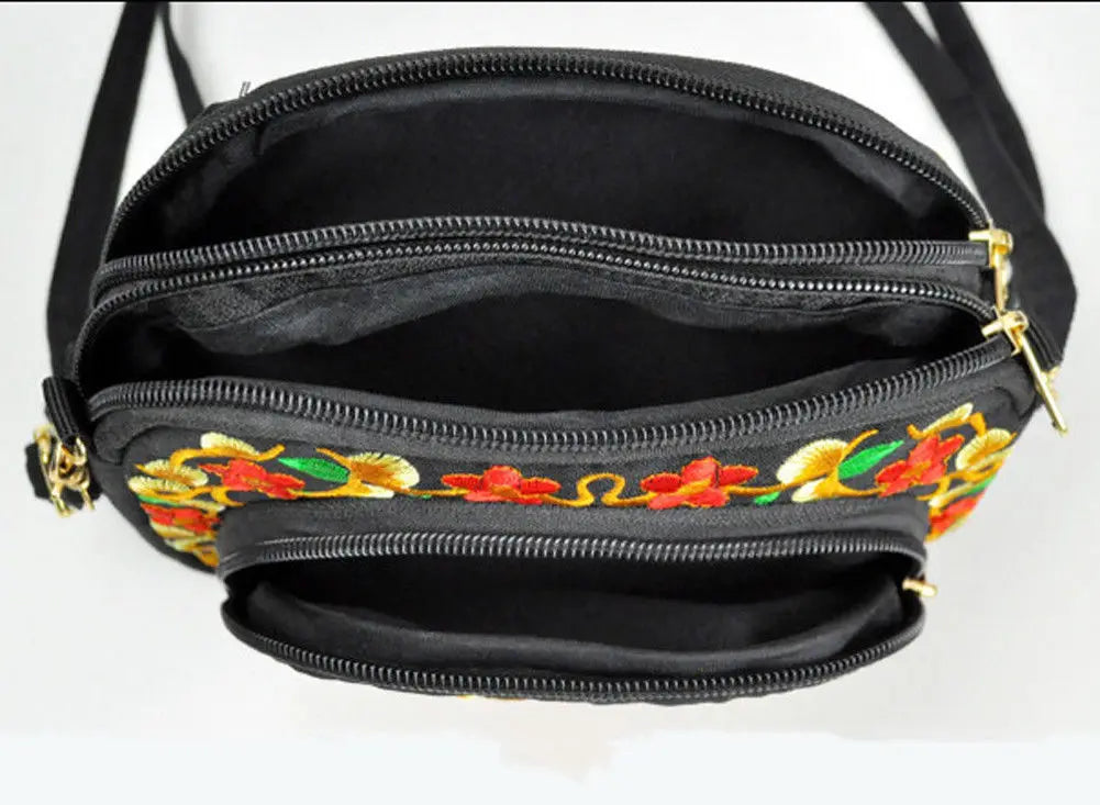 Vintage Embroidered Canvas Shoulder Bag Ethnic Design Small Purse
