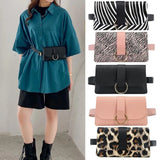 Leopard Stripe PU Waist Bag Belt Phone Bag Flap Leather Fanny Pack