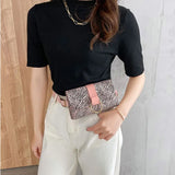 Leopard Stripe PU Waist Bag Belt Phone Bag Flap Leather Fanny Pack