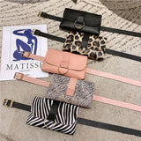 Leopard Stripe PU Waist Bag Belt Phone Bag Flap Leather Fanny Pack