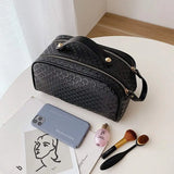 2 PCS Women PU Leather Cosmetics Bag Make Up Weave Clutch Woven Knitting Purse