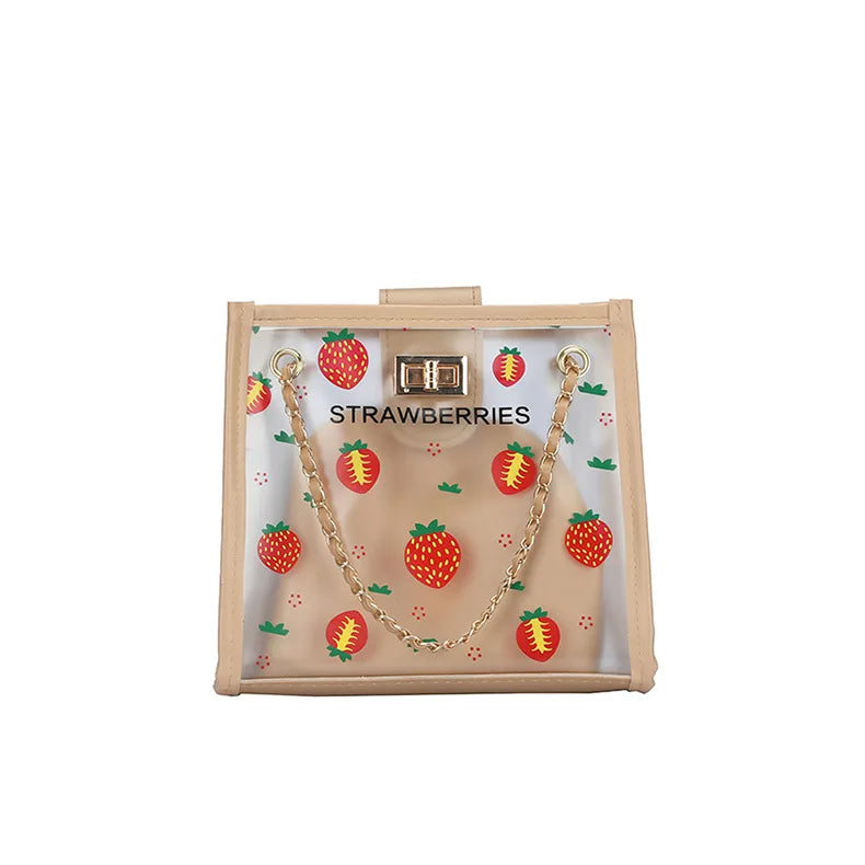 2-piece Women Fruit Handbag Transparent Beach Summer Shoulder Messenger Bags