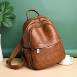 Vintage Leather Women Backpack High Female Travel Backpack