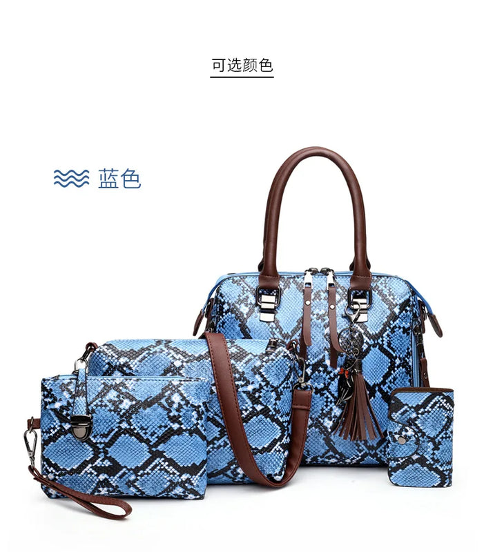 Summer Women's Shoulder Bag Snakeskin Cross-Body Handbag 4-Piece Set