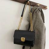 Solid Leather Shoulder Chain Bag Crossbody Bags Purses Messenger Bag
