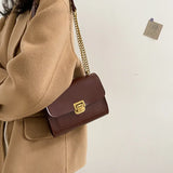 Solid Leather Shoulder Chain Bag Crossbody Bags Purses Messenger Bag