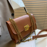 Solid Leather Shoulder Chain Bag Crossbody Bags Purses Messenger Bag