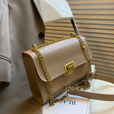 Solid Leather Shoulder Chain Bag Crossbody Bags Purses Messenger Bag