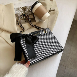 Women Houndstooth Shoulder Bag Ladies Casual Crossbody Messenger Bag