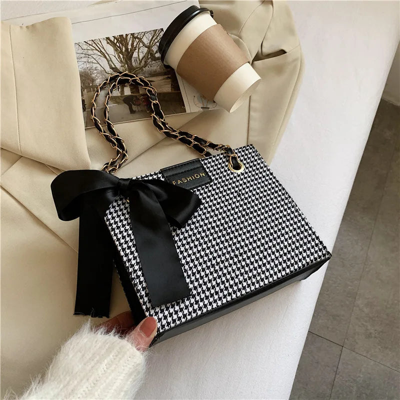 Women Houndstooth Shoulder Bag Ladies Casual Crossbody Messenger Bag
