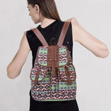 Boho Retro Vintage Women Backpack Drawstring Canvas Bagpack