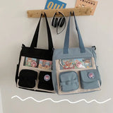 Spring Student Shoulder Bag with Transparent Pocket