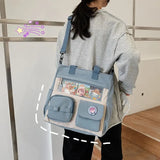 Spring Student Shoulder Bag with Transparent Pocket