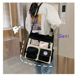 Spring Student Shoulder Bag with Transparent Pocket