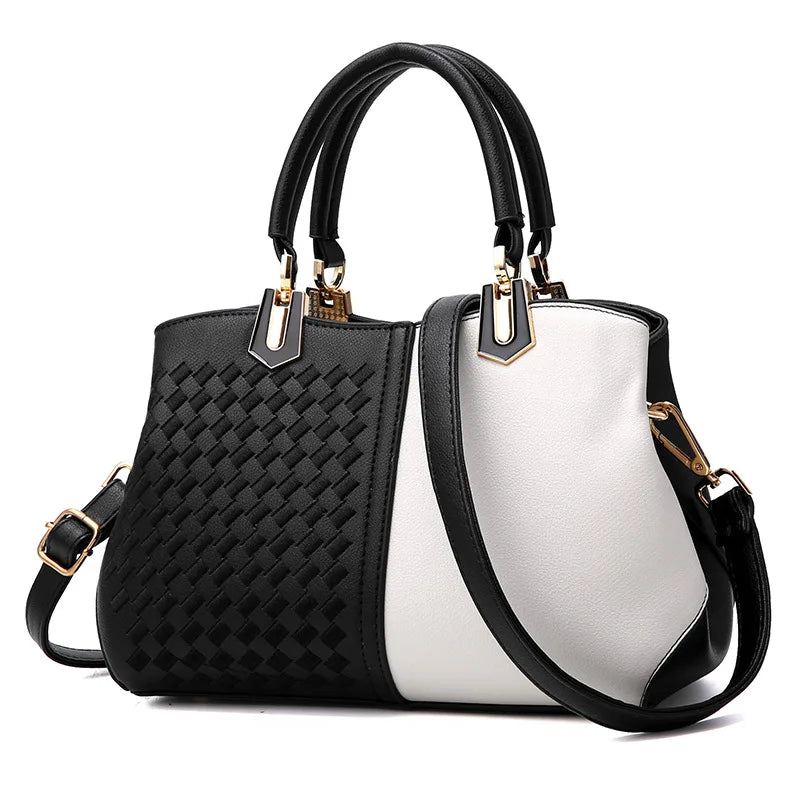 Embroidered Shopper Tote Thread Braided Shoulder Bag