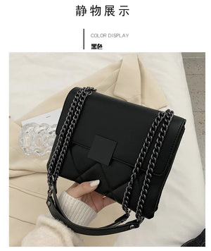 Lattice Square Crossbody Bag PU Leather Women's Handbag Chain Shoulder Bag