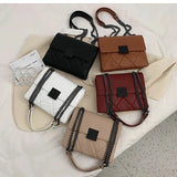 Lattice Square Crossbody Bag PU Leather Women's Handbag Chain Shoulder Bag