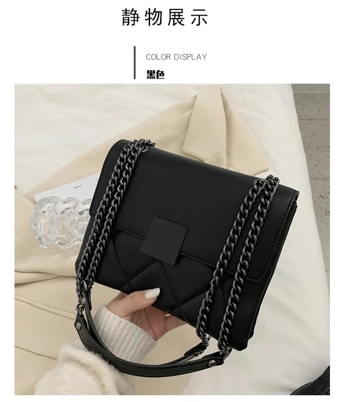 Lattice Square Crossbody Bag PU Leather Women's Handbag Chain Shoulder Bag
