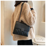 Lattice Square Crossbody Bag PU Leather Women's Handbag Chain Shoulder Bag