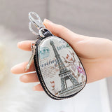 Leather Car Key Case KeyChain Holder Metal Hook Zipper Case Bag Wallet