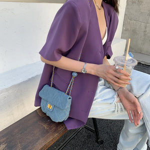 Summer Denim Mini Crossbody Bag Women Casual Lingge Chain Jeans Shoulder Bag