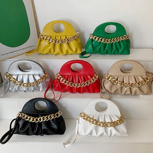 2022PU Hand-held Pleated Bag Women's High-end Shoulder Messenger Bag