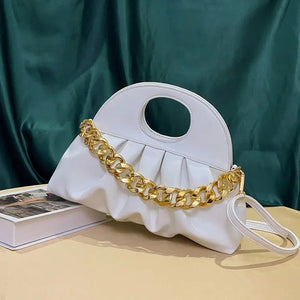2022PU Hand-held Pleated Bag Women's High-end Shoulder Messenger Bag