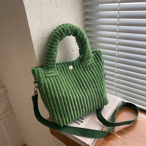 Corduroy Bucket Bag Plush Cross-body Tote Handbag