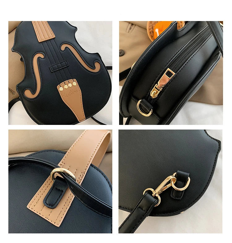 Vintage Violin Shoulder Crossbody Bag for Women Pu Leather Bag