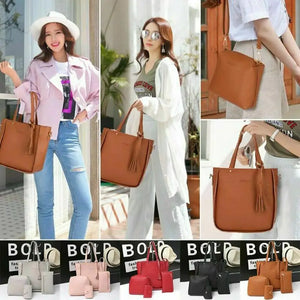 4Pcs Women Casual Zipper Handbag Shoulder Messenger Tote Purse Clutch