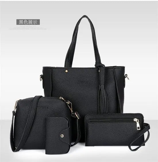 4Pcs Women Casual Zipper Handbag Shoulder Messenger Tote Purse Clutch