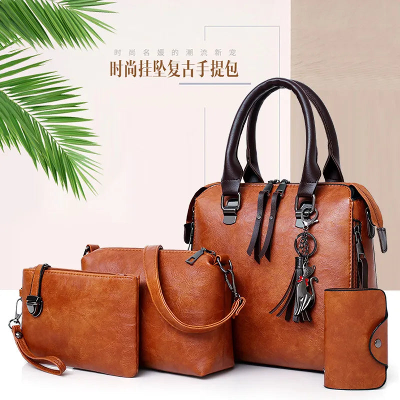 4pcs/Set Ladies PU Leather Shoulder Bags Women Tote Bag Bolsa Feminina