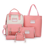 5Pcs Canvas Backpacks School Bags for Teenage Girls Bookbags Students
