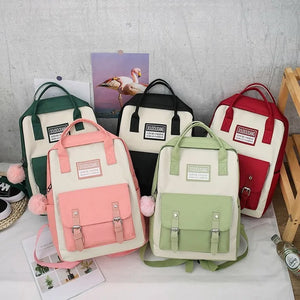 5Pcs Canvas Backpacks School Bags for Teenage Girls Bookbags Students