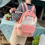 5Pcs Canvas Backpacks School Bags for Teenage Girls Bookbags Students