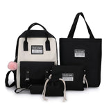 5Pcs Canvas Backpacks School Bags for Teenage Girls Bookbags Students
