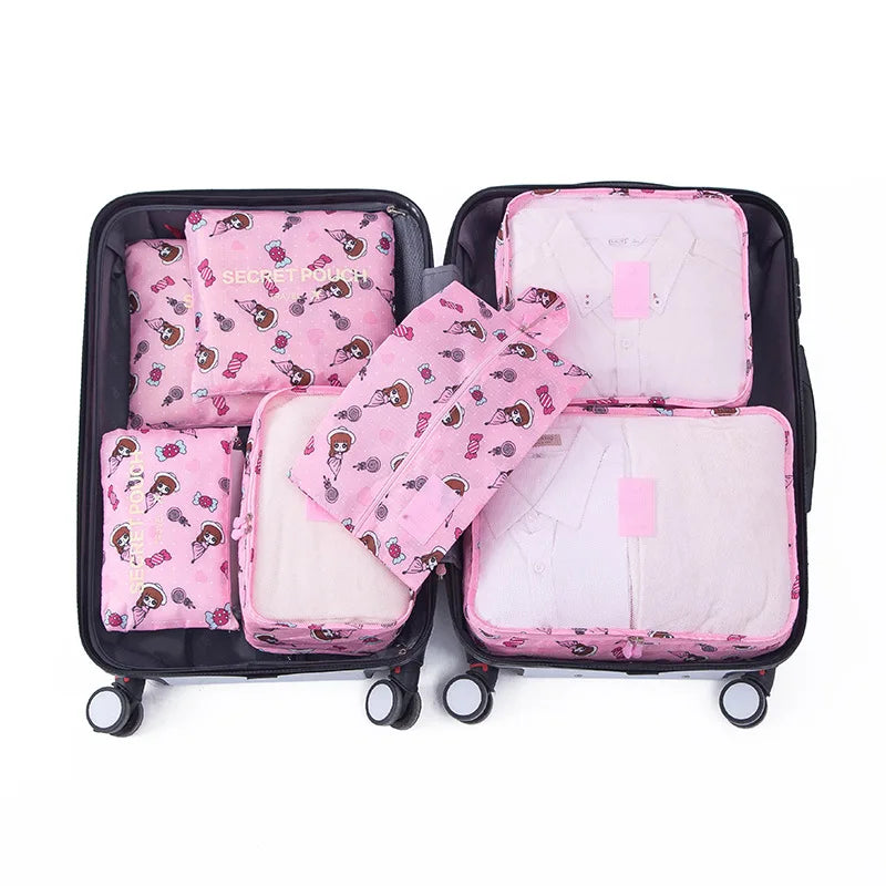 7PCS Travel Mesh Bags Organizer Clothes Cosmetics Makeup Home Shoes Underwear
