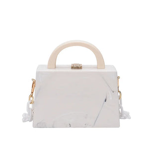 Acrylic Chain Shoulder Bag Marble Pattern Box Shape Handbag