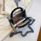 Acrylic Chain Shoulder Bag Marble Pattern Box Shape Handbag