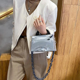 Acrylic Chain Shoulder Bag Marble Pattern Box Shape Handbag