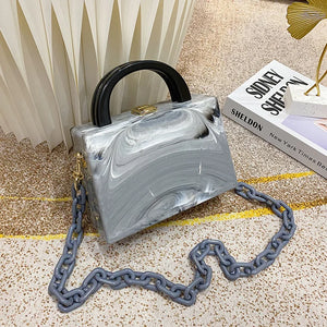 Acrylic Chain Shoulder Bag Marble Pattern Box Shape Handbag