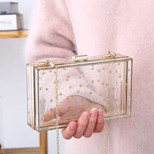 Acrylic Transparent Clutch Bag Sequins Star Shoulder Messenger Bags