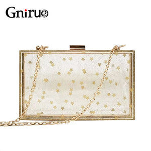 Acrylic Transparent Clutch Bag Sequins Star Shoulder Messenger Bags