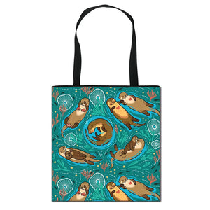 Animal Print Shoulder Bag Alpaca Sloth Ferrets Eco Reusable Shopper