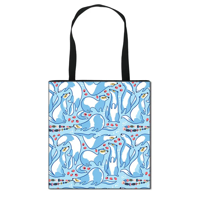 Animal Print Shoulder Bag Alpaca Sloth Ferrets Eco Reusable Shopper