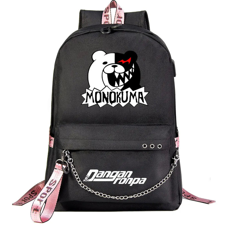 Anime Bear Boys Girls Kids School Book Bags Women USB Chain Travel Laptop