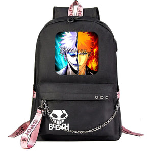 Anime Bleach Boys Girls Kids School Book Bags Women USB Chain Backpack