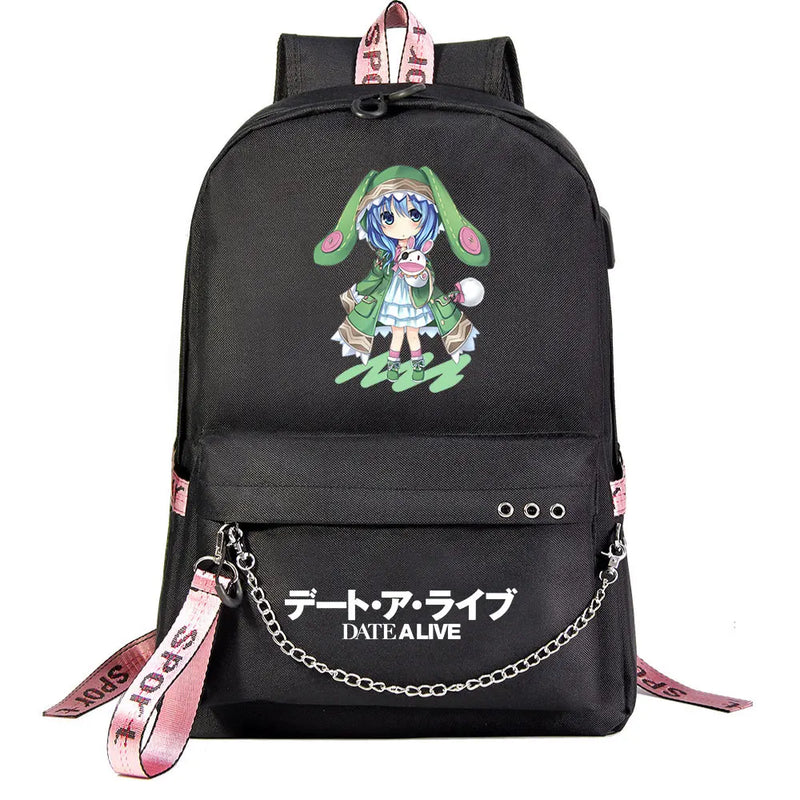 Date A Live USB Boys Girls Kids School Book Bags Women Backpack Canvas